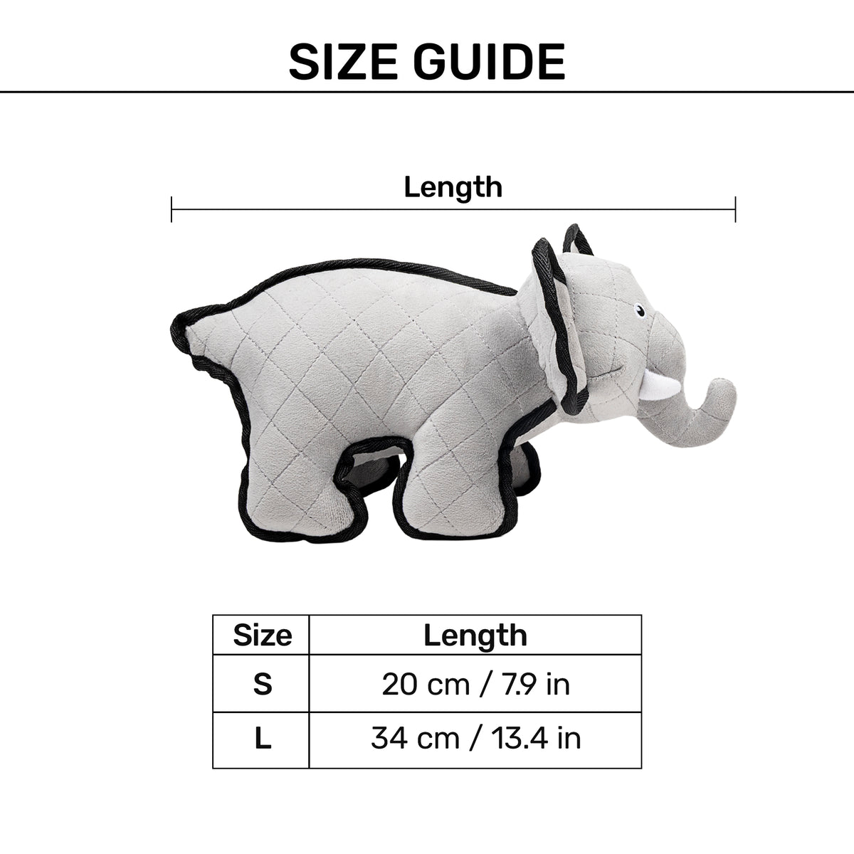 Dash Dog Crinkly Elephant Plush Toy for Dog - Grey - Heads Up For Tails