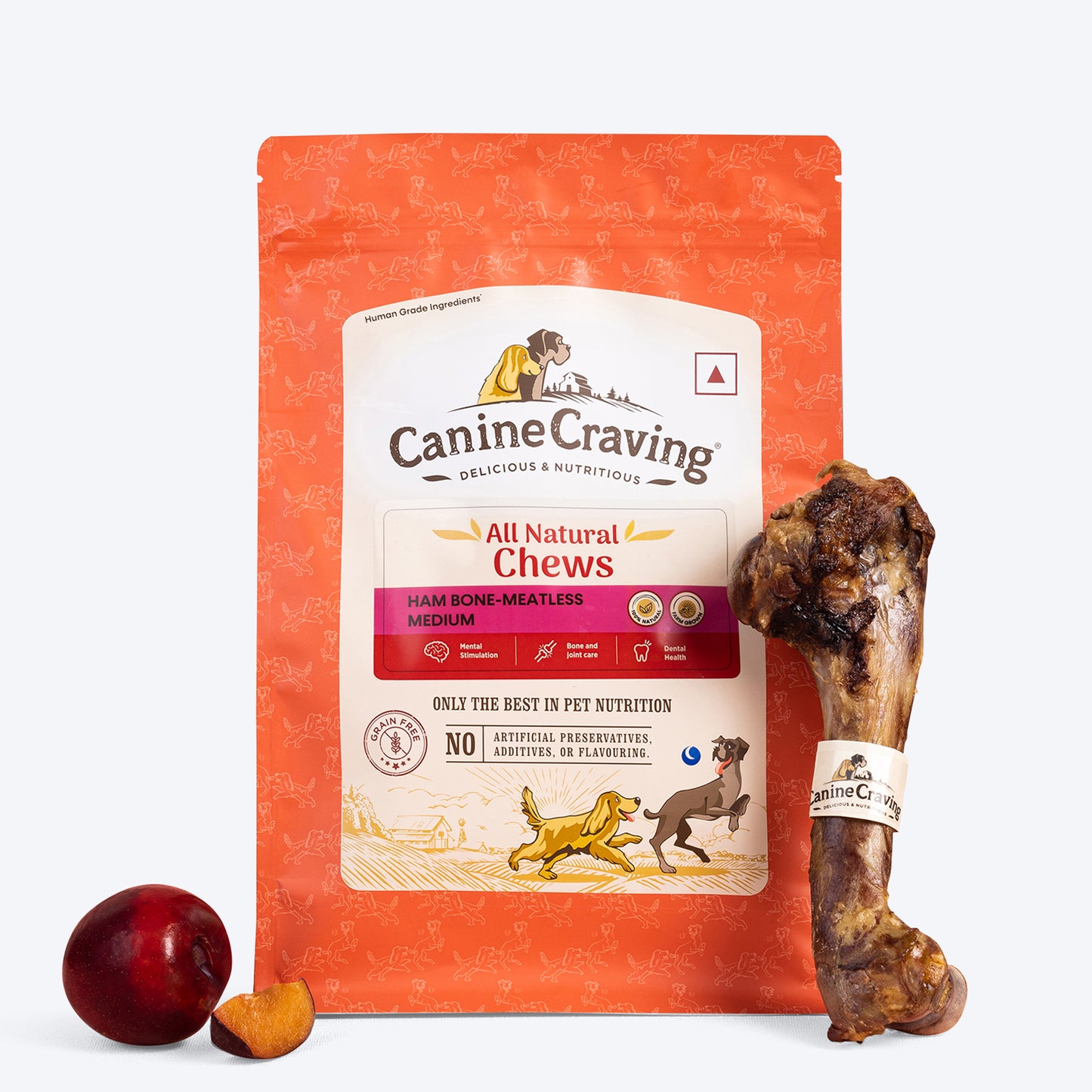 Canine Craving Dehydrated Ham Bone Chew - Meatless Ham Dog Treat - 1 Pc - 175 g - Heads Up For Tails
