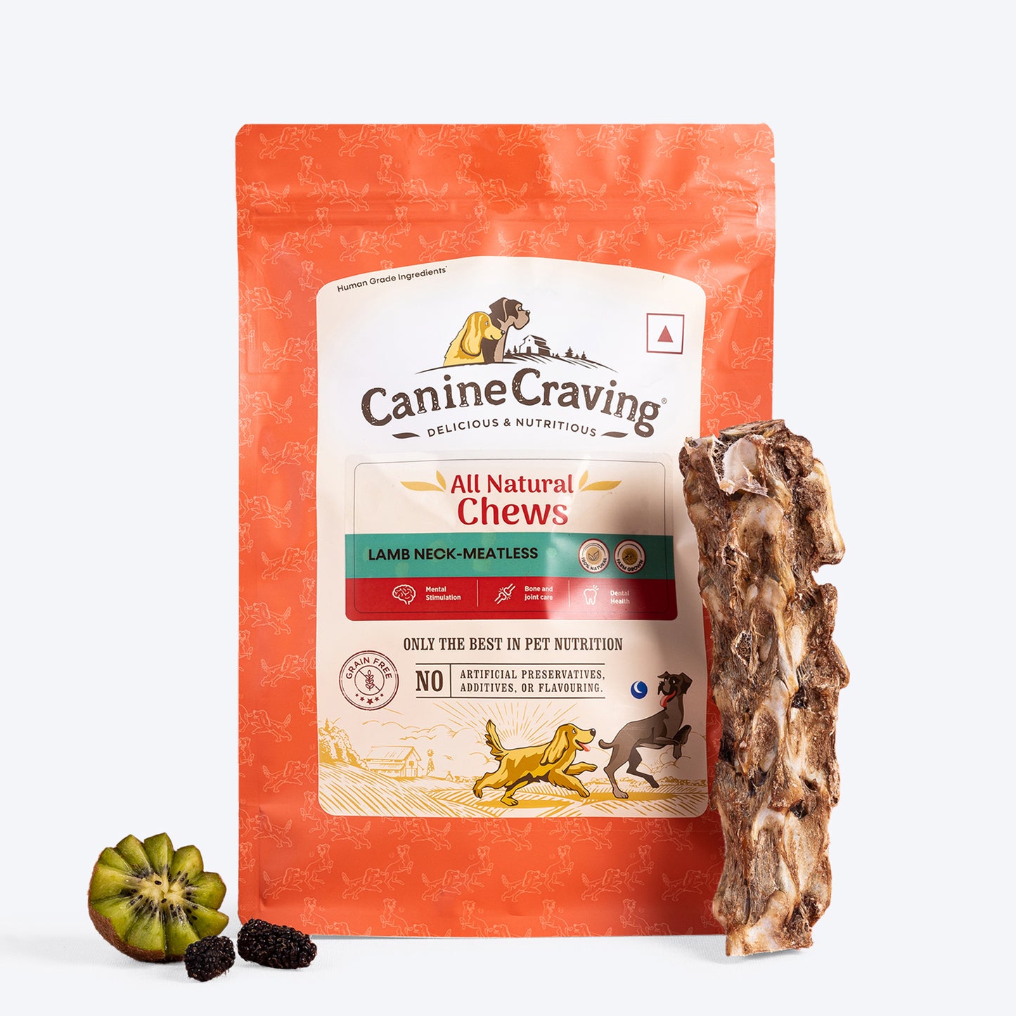 Canine Craving Bone Chew - Meatless Lamb Neck Dog Chew Treat - 1 Piece - Heads Up For Tails