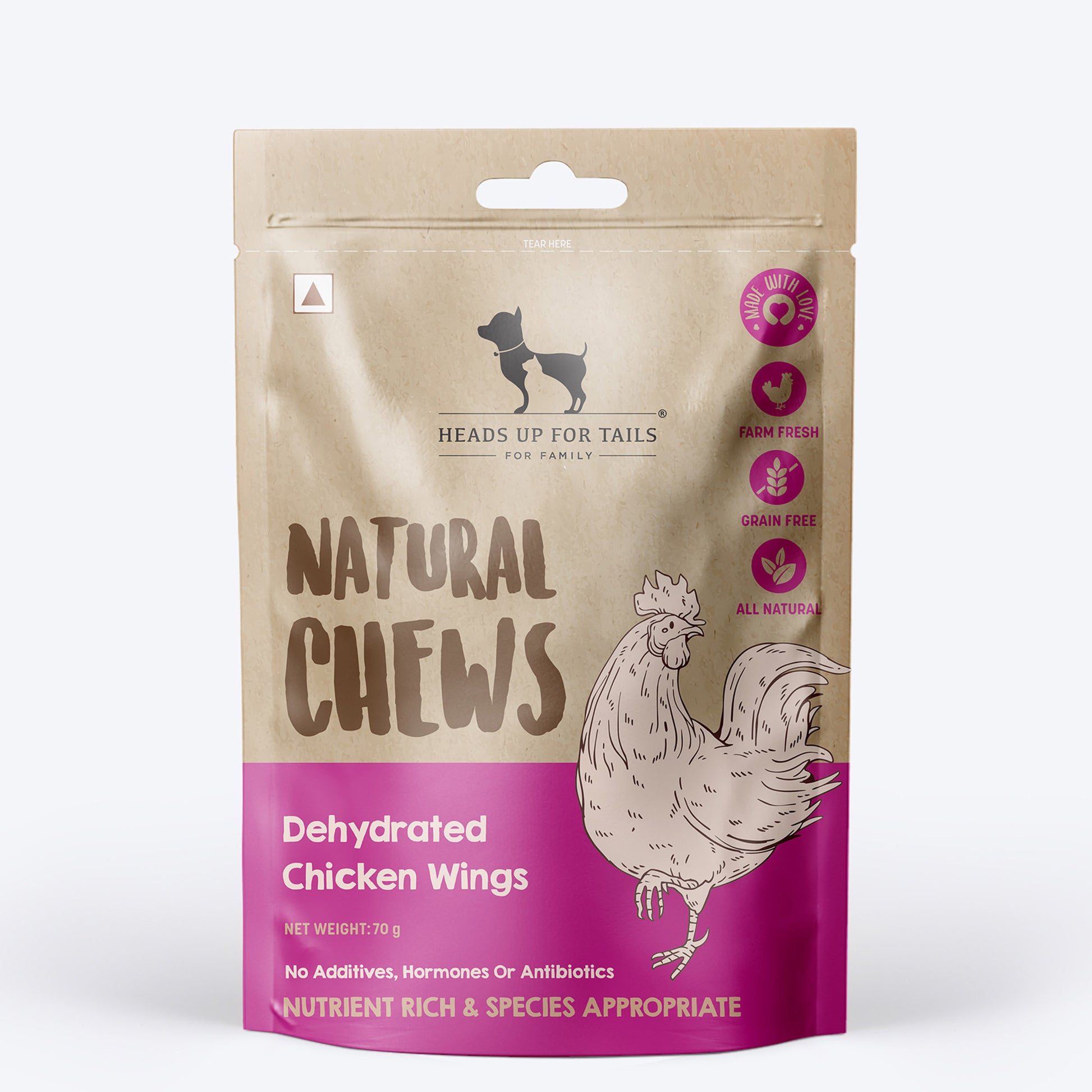 HUFT Natural Chews - Dehydrated Chicken Wings For Dog - 70g - Heads Up For Tails