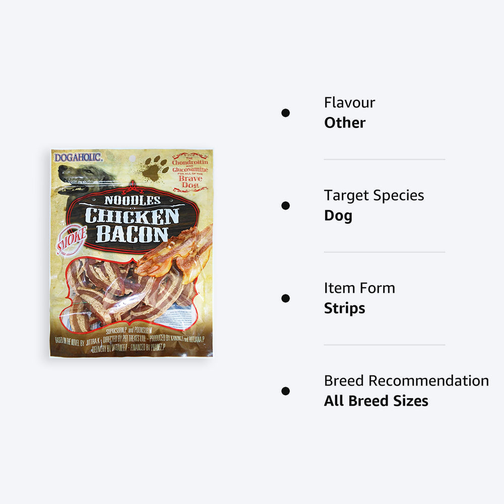 Dogaholic Noodles Chicken Bacon Strips Smoke Flavor Dog Treat - 130 g