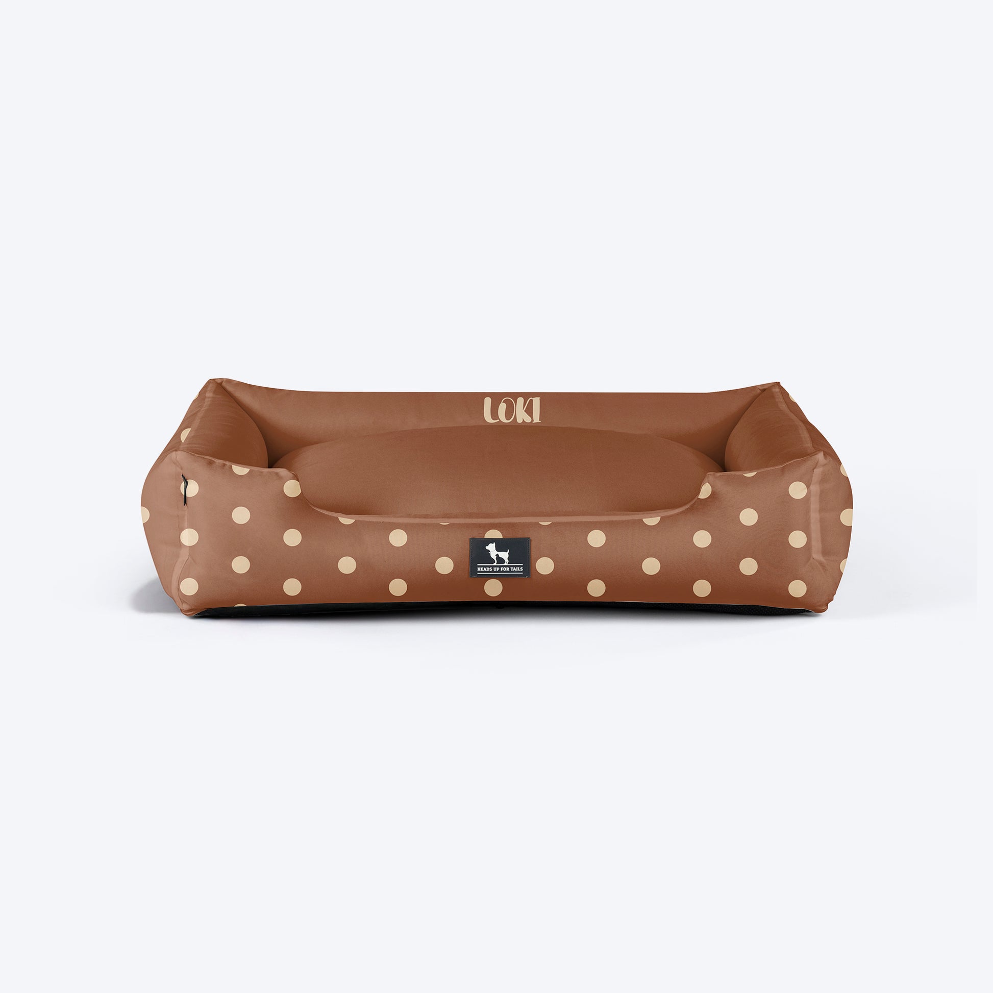 HUFT Personalised Cookie Dots Lounger Bed For Dog - Brown - Heads Up For Tails