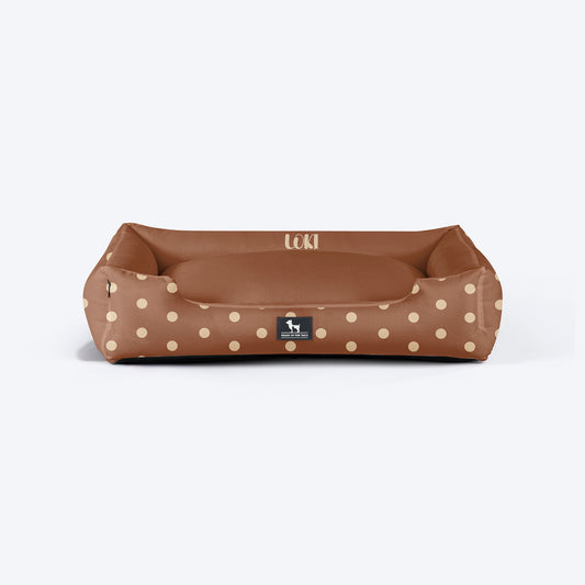 HUFT Personalised Cookie Dots Lounger Bed For Dog - Brown - Heads Up For Tails
