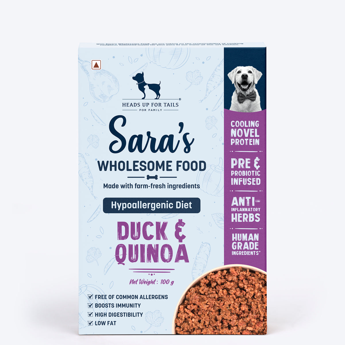 Sara's Wholesome Hypoallergenic Duck &amp; Quinoa Fresh Dog Food, Human-Grade, Gluten-Free, Hypoallergenic