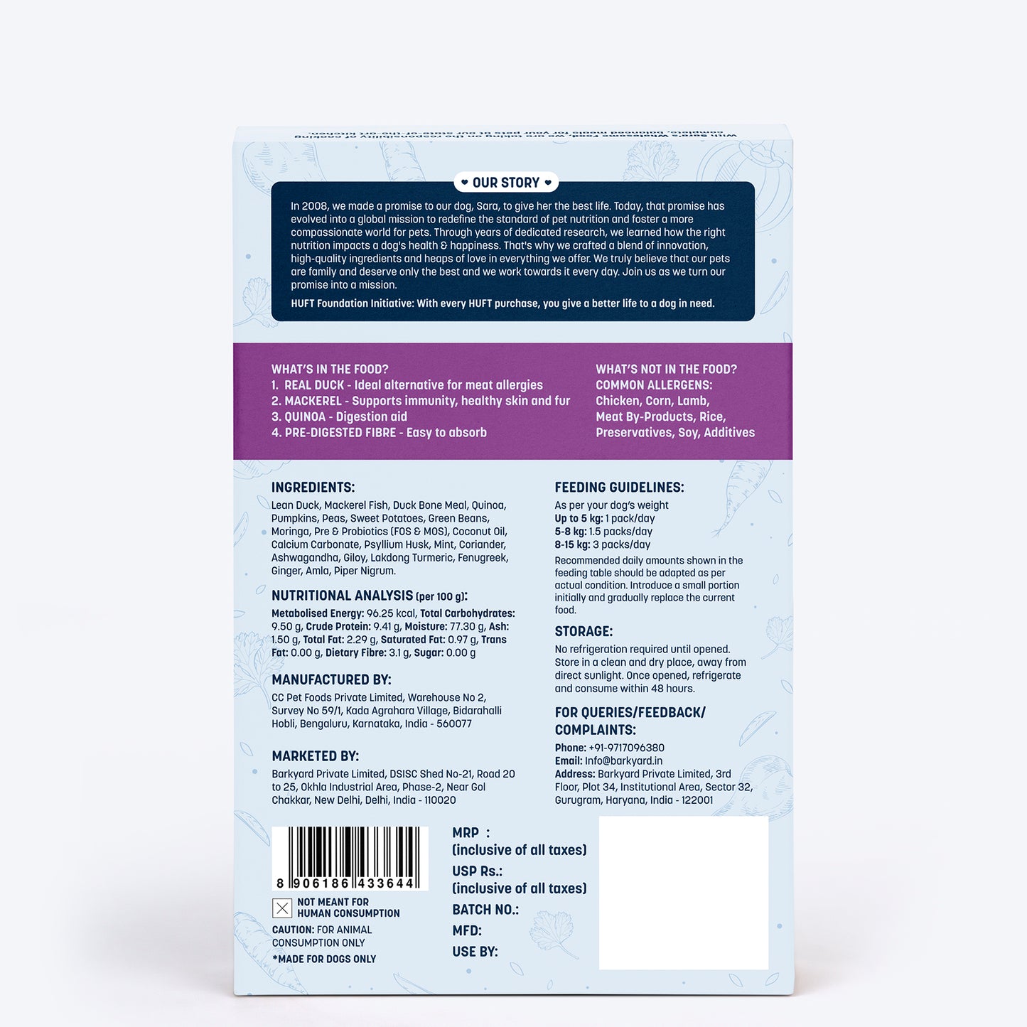 Sara's Wholesome Hypoallergenic Duck & Quinoa Wet Food for Dogs – Human-Grade, Gluten-Free - Heads Up For Tails