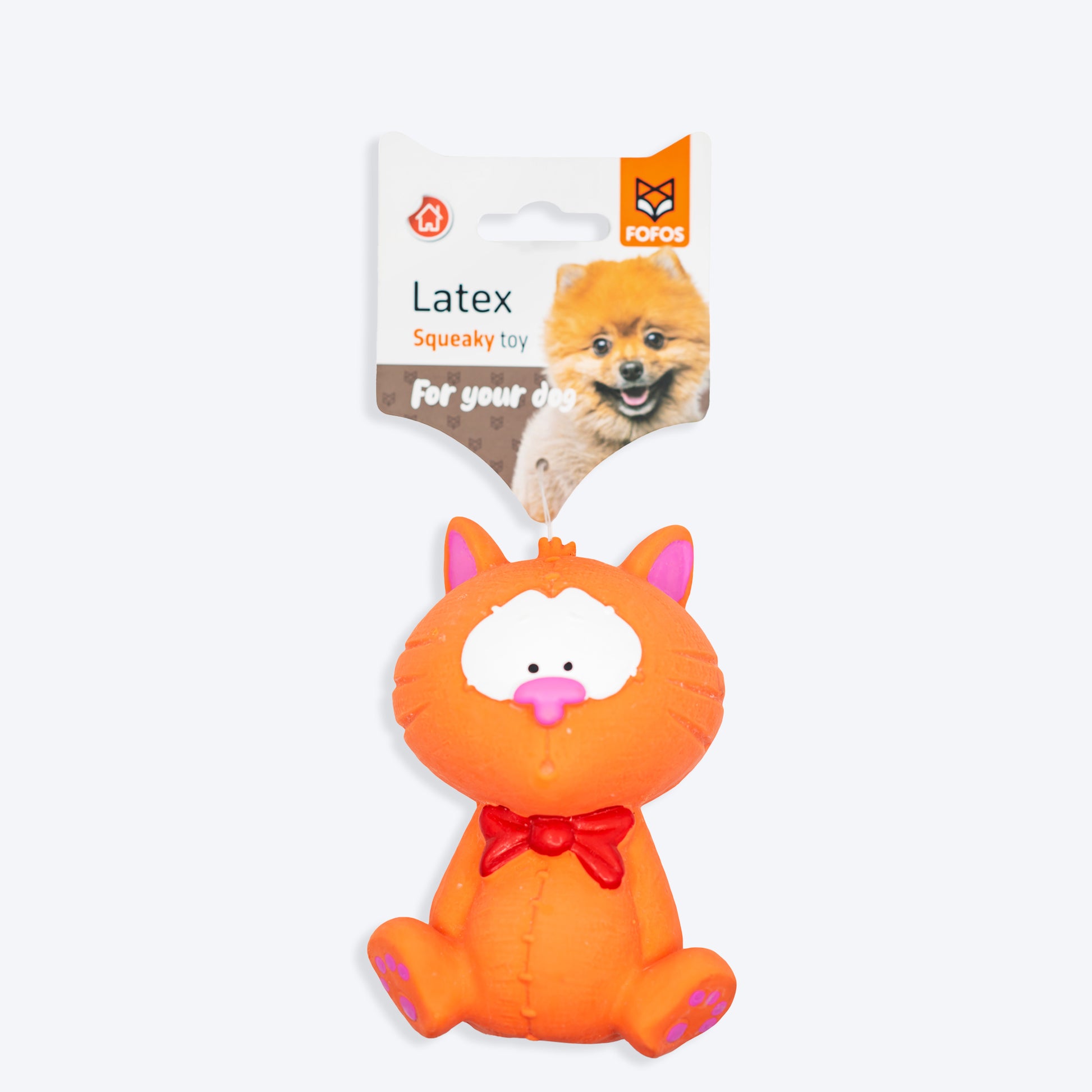 FOFOS Cat Shape Latex Bi Squeaky Chew Dog Toy - Orange - S - Heads Up For Tails