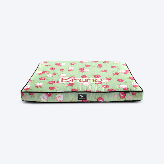 HUFT Pastel Petals Personalised Flat Bed For Dog - Pastel Green
