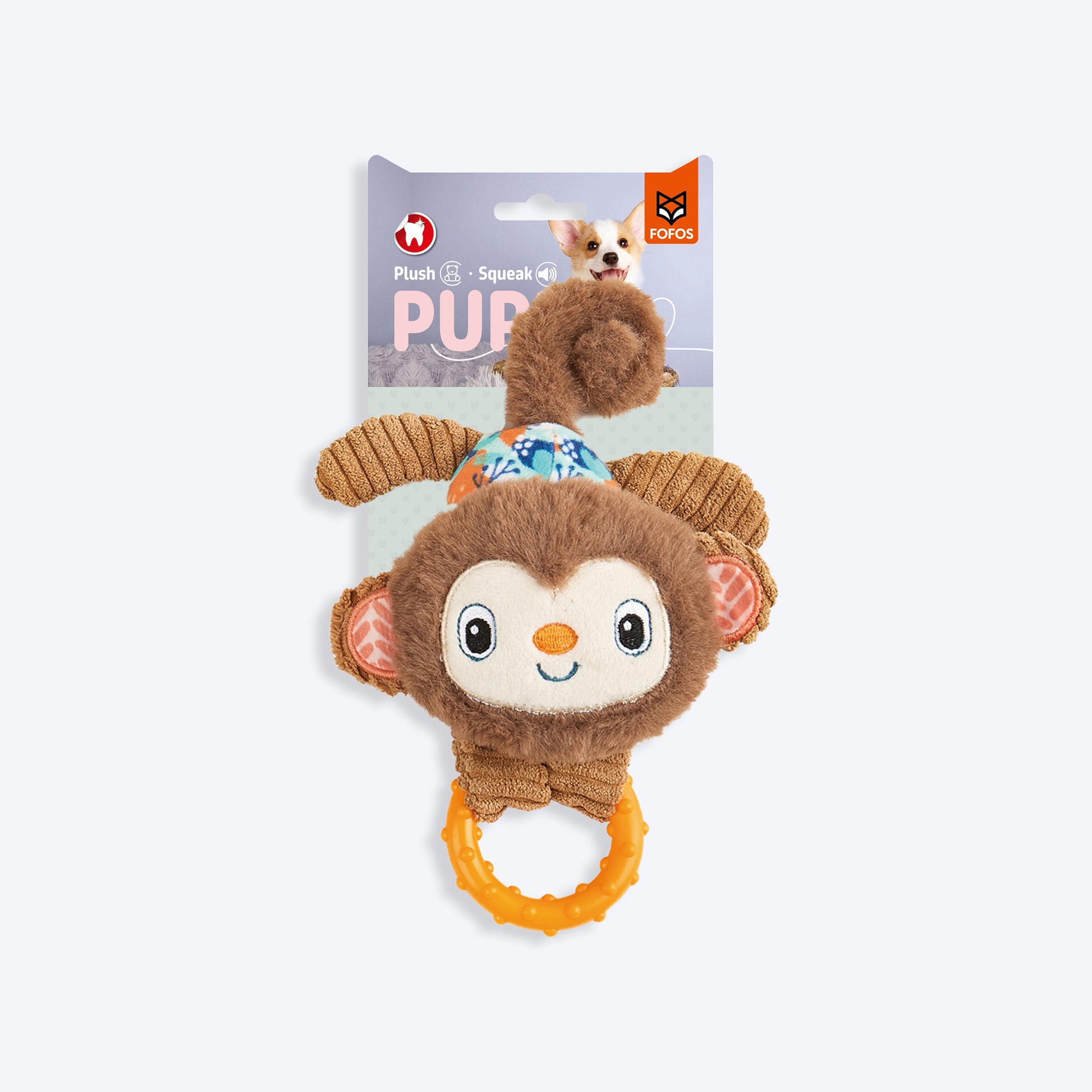 FOFOS Monkey Squeaky Chew Toy For Puppy - Brown - Heads Up For Tails