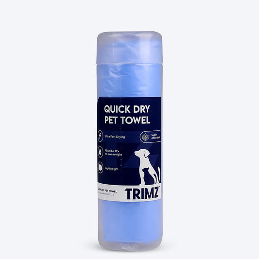 Trimz Quick Dry Absorption Pet Towel - Blue - Heads Up For Tails