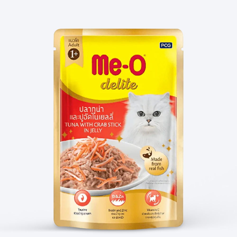 Me-O Delite Pouch Tuna With Crab Stick in Jelly Wet Cat Food - 70 g packs - Heads Up For Tails