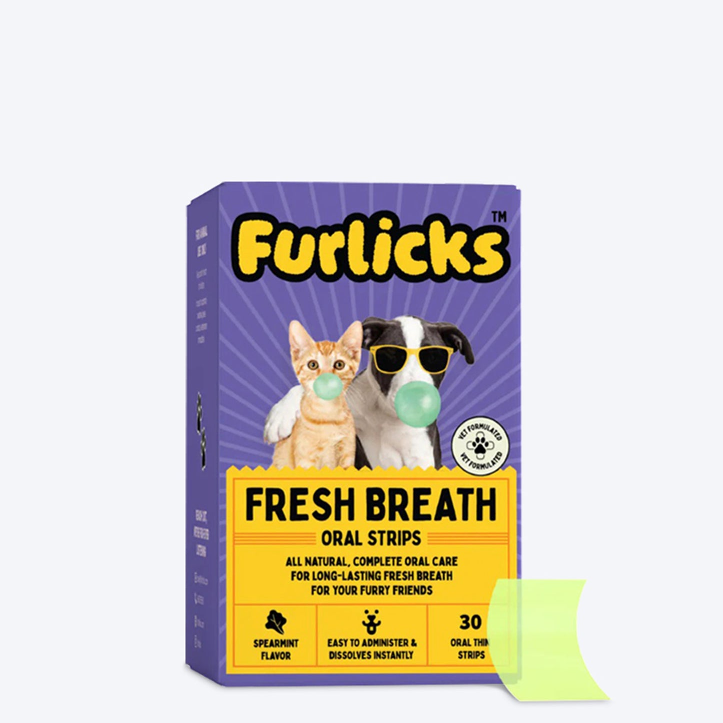 Furlicks Fresh Breath Spearmint Pet Oral Supplement - 45g (30 Strips) - Heads Up For Tails