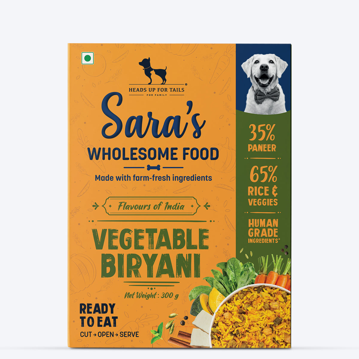 Sara's Vegetable Biryani Fresh Dog Food - 300 g, 100% Vegetarian, Human-Grade, Preservative-Free