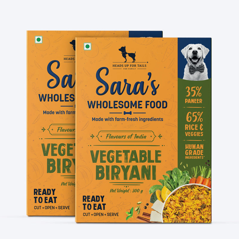 Sara's Wholesome Flavours Of India Vegetable Biryani Dog Wet Food, 300 gm, with 35% paneer and 65% rice & veggies.