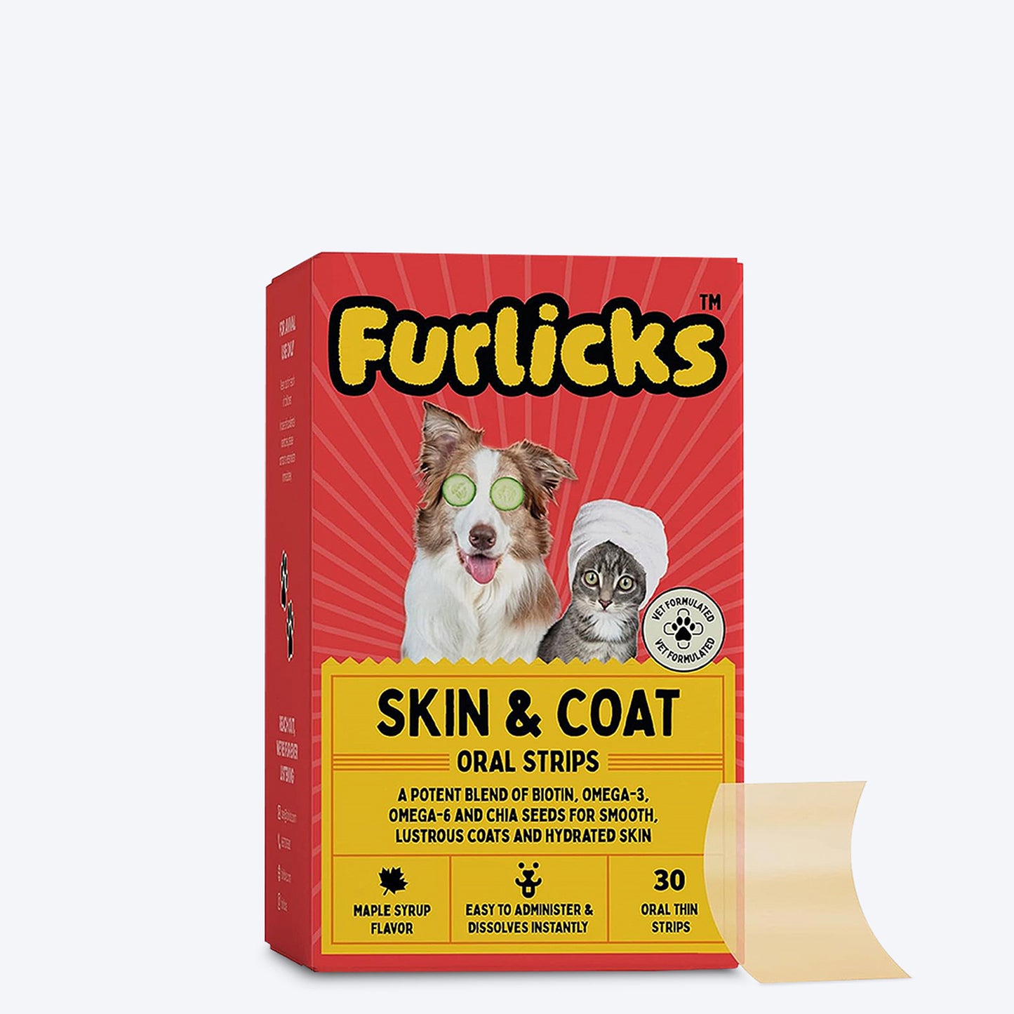Furlicks Skin & Coat Maple Syrup Pet Oral Food Supplement - 45g (30 Strips) - Heads Up For Tails
