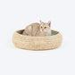 HUFT Nature Nap Basket Bed With Block Printed Cushion For Cat - Multicolor