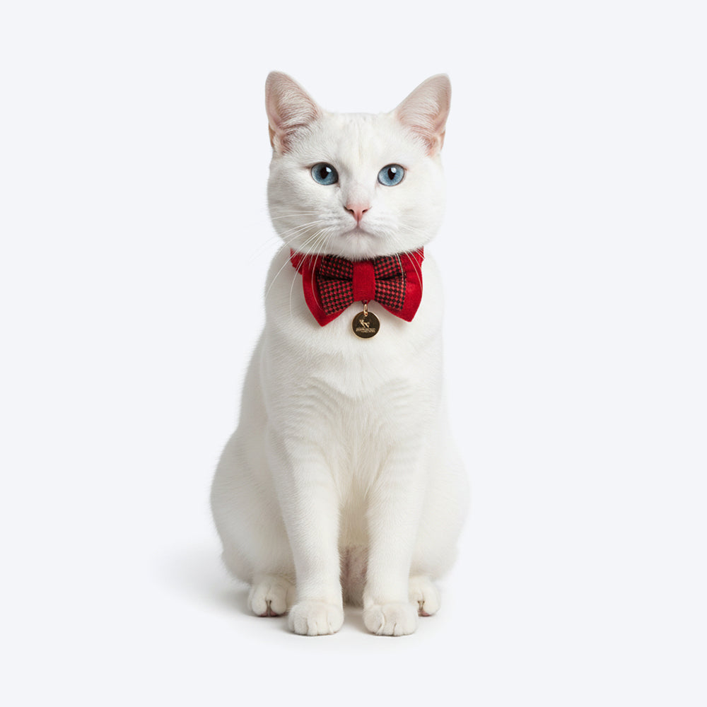 HUFT Winterberry Bow Tie With Straps For Cat - Red & Black - Heads Up For Tails
