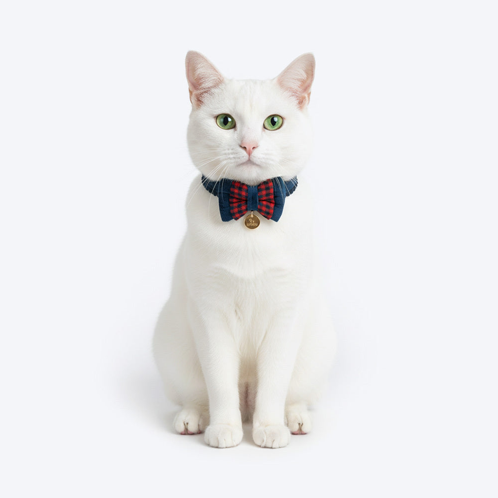 HUFT Jingle Joy Bow Tie With Straps For Cat - Red & Navy