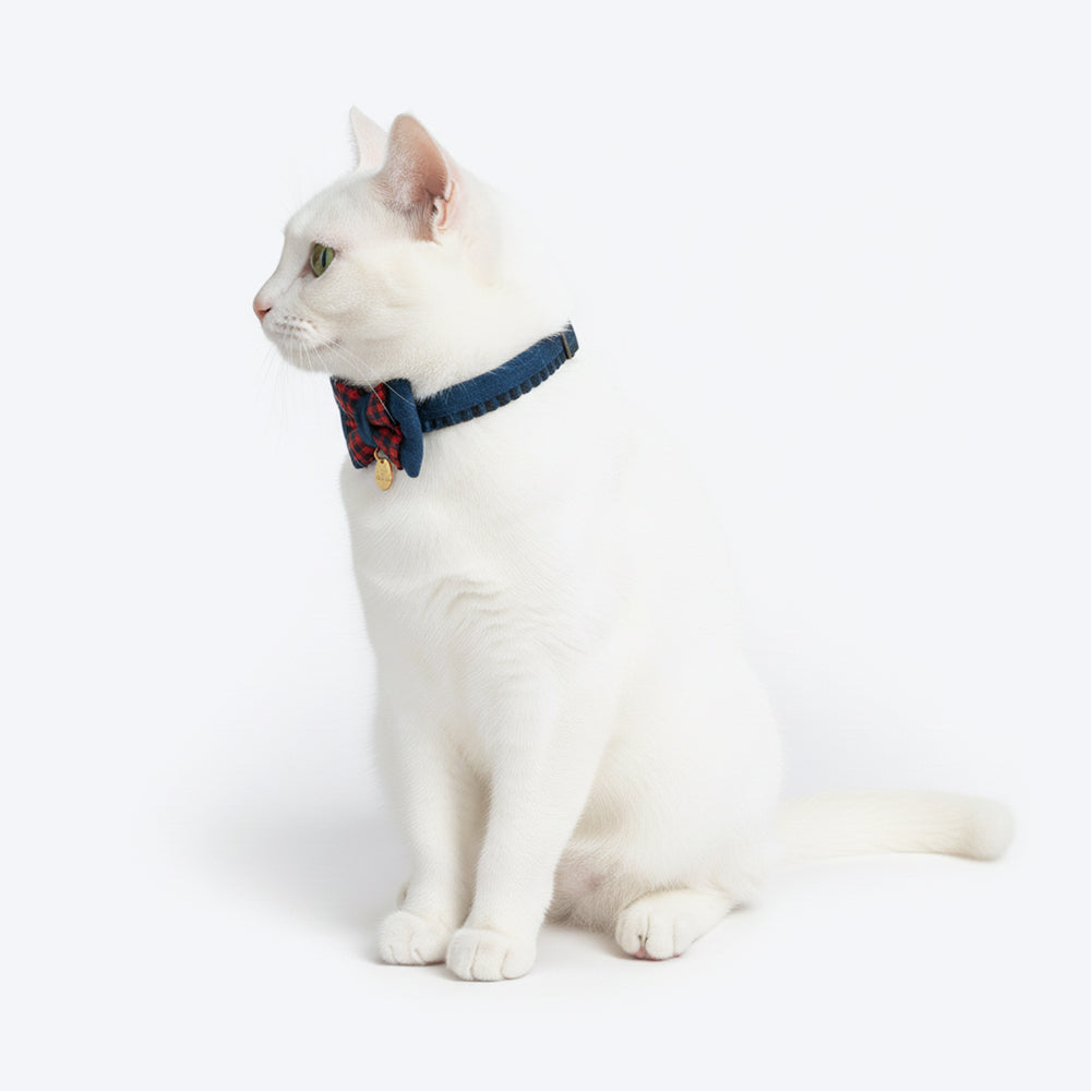 HUFT Jingle Joy Bow Tie With Straps For Cat - Red & Navy
