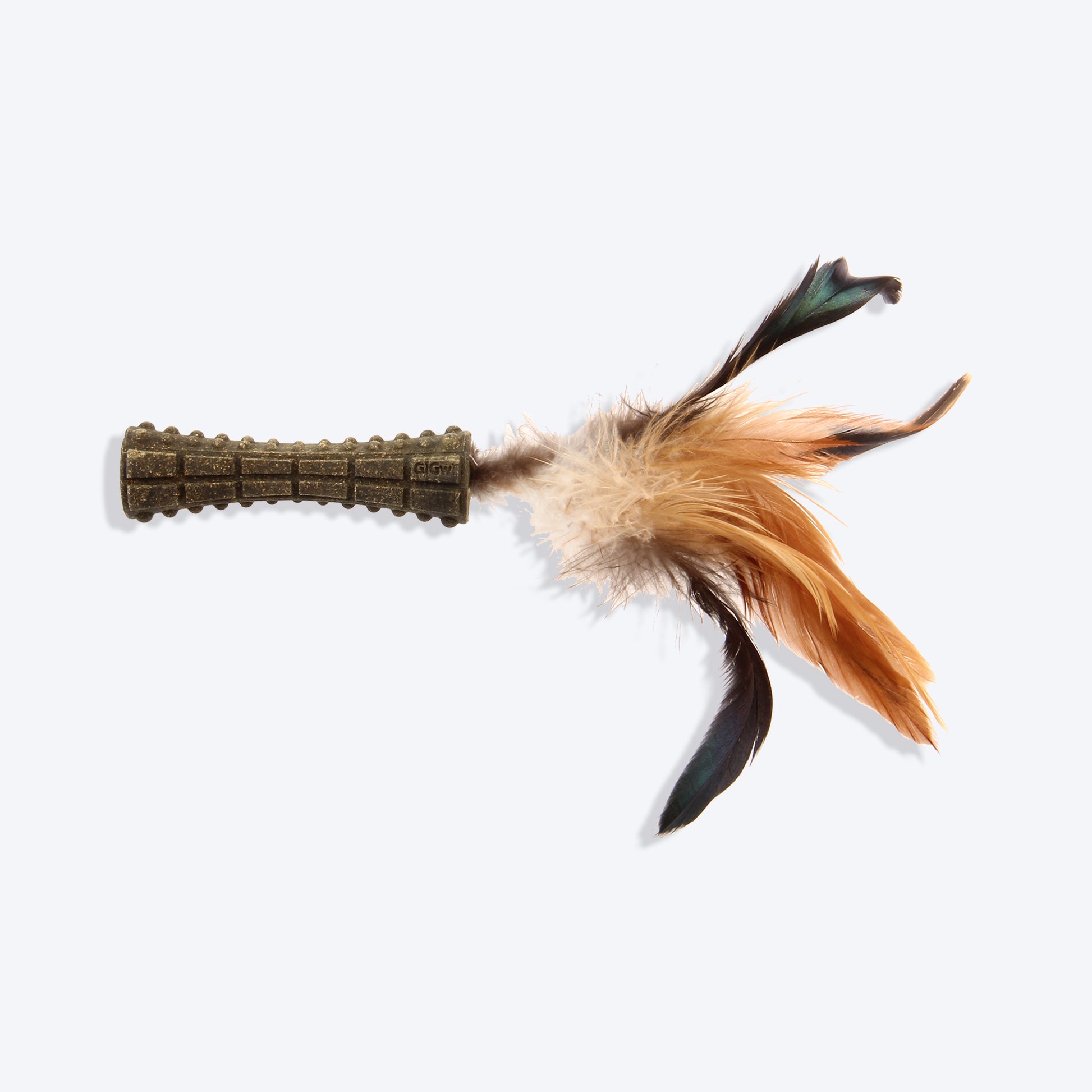 GiGwi Catnip Johnny Stick Cat Toy (with Natural Feathers) - Brown - Heads Up For Tails