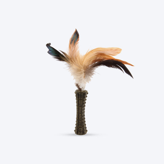 GiGwi Catnip Johnny Stick Cat Toy (with Natural Feathers) - Brown - Heads Up For Tails