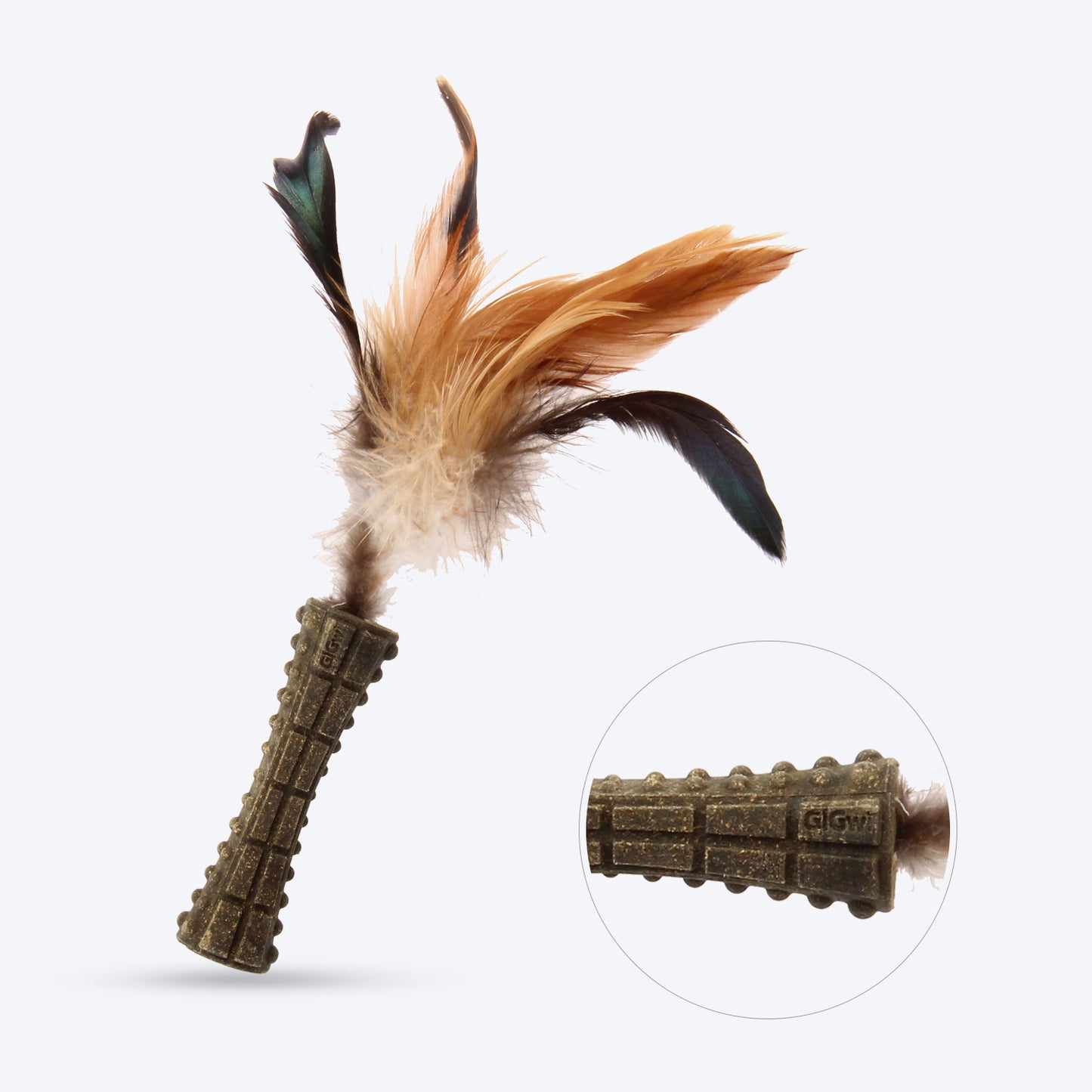 GiGwi Catnip Johnny Stick Cat Toy (with Natural Feathers) - Brown - Heads Up For Tails