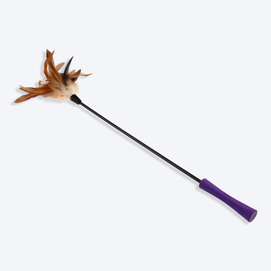 GiGwi Catwand 'Feather Teaser' with Natural Feather and TPR Handle Toy For Cat - Heads Up For Tails