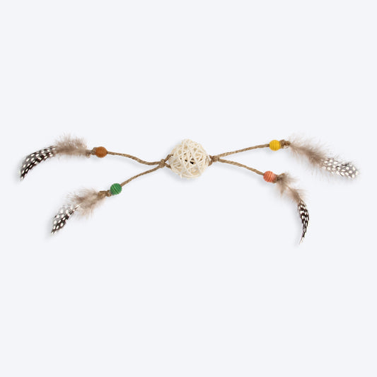 GiGwi Eco Line Catch And Scratch Cat Toy With Rattle Wood Brown Feathers - Heads Up For Tails