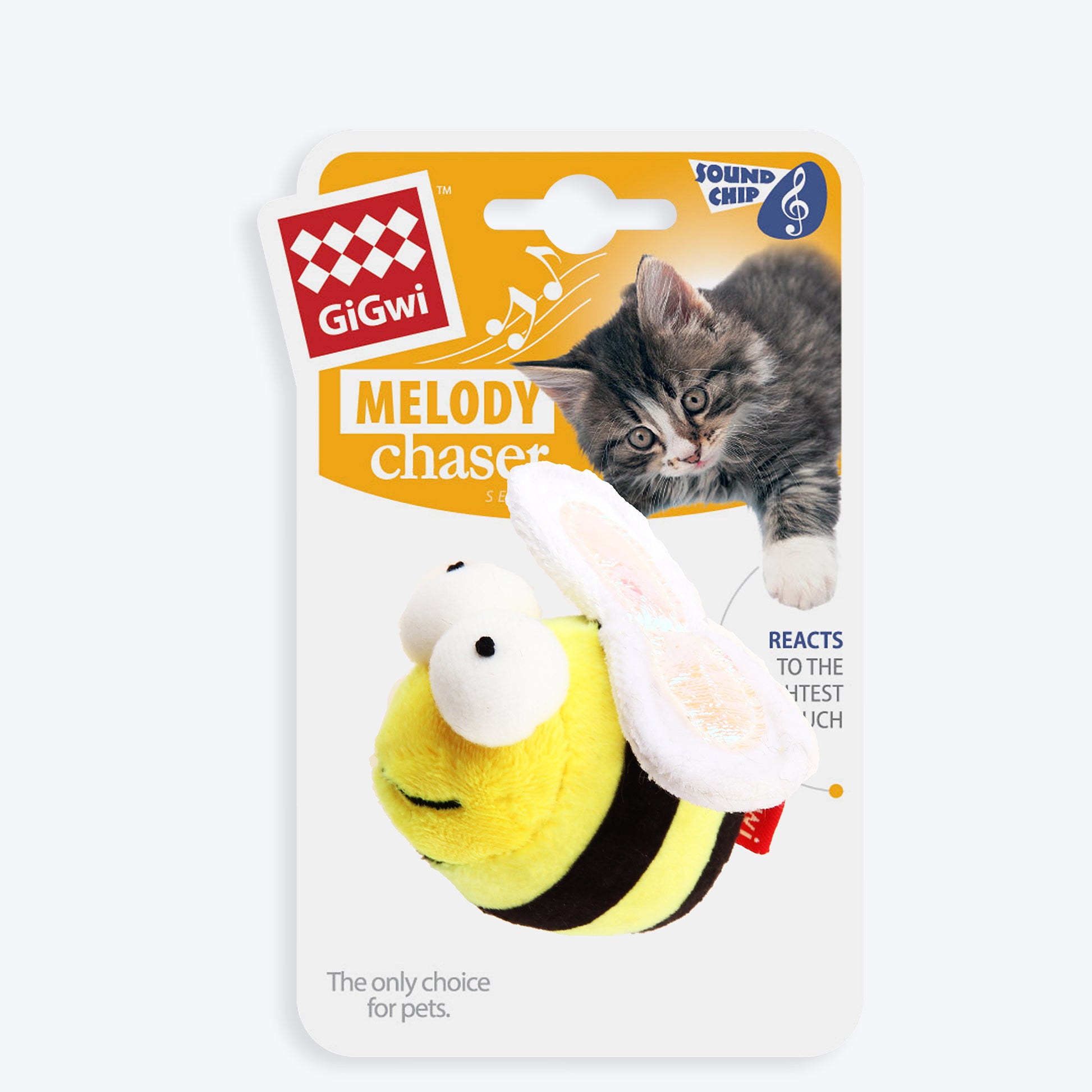 GiGwi Melody Chaser Cat Toy - Bee (with Motion Activated Sound Chip) - Heads Up For Tails