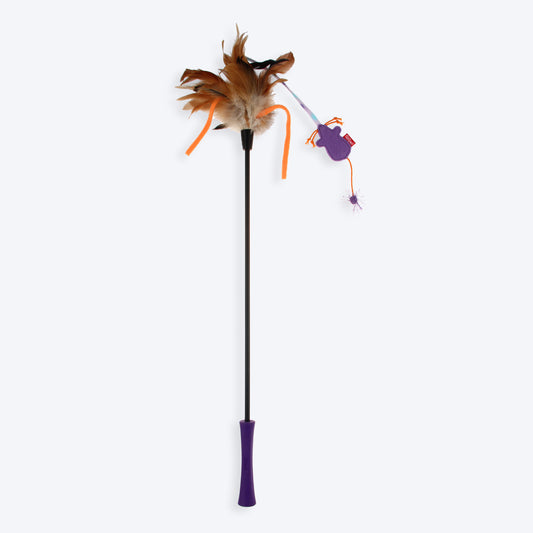 GiGwi 'Feather Teaser' Catwand with Natural Feather and Mouse & TPR Handle Toy For Cat - Heads Up For Tails