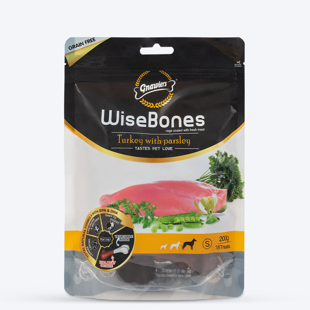 Gnawlers Wisebones Dog Treat - Turkey with Parsley - 200 g