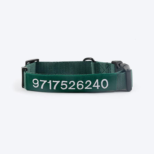HUFT Personalised Classic (Mobile No.) Dog Collar - Green