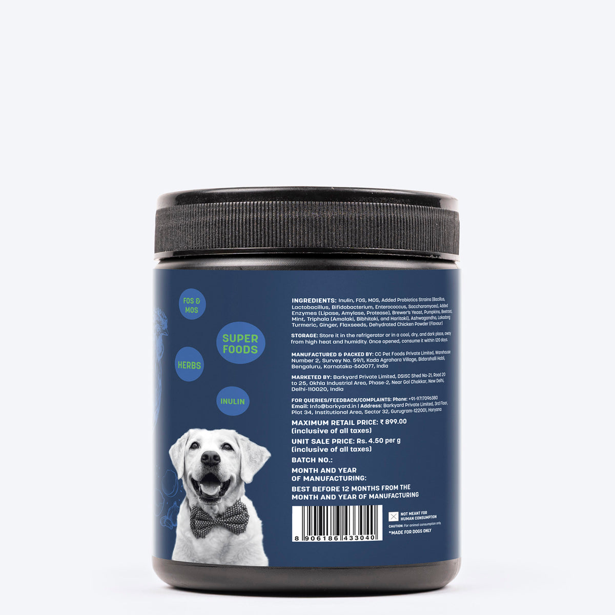 Sara's Boosters Gut & Digestive Health Supplement for Dogs, 200 gm, a blend of prebiotics and probiotics with enzymes.