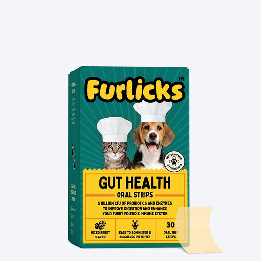 Furlicks Gut Health Mixed Berry Pet Oral Supplement - 45g (30 Strips) - Heads Up For Tails