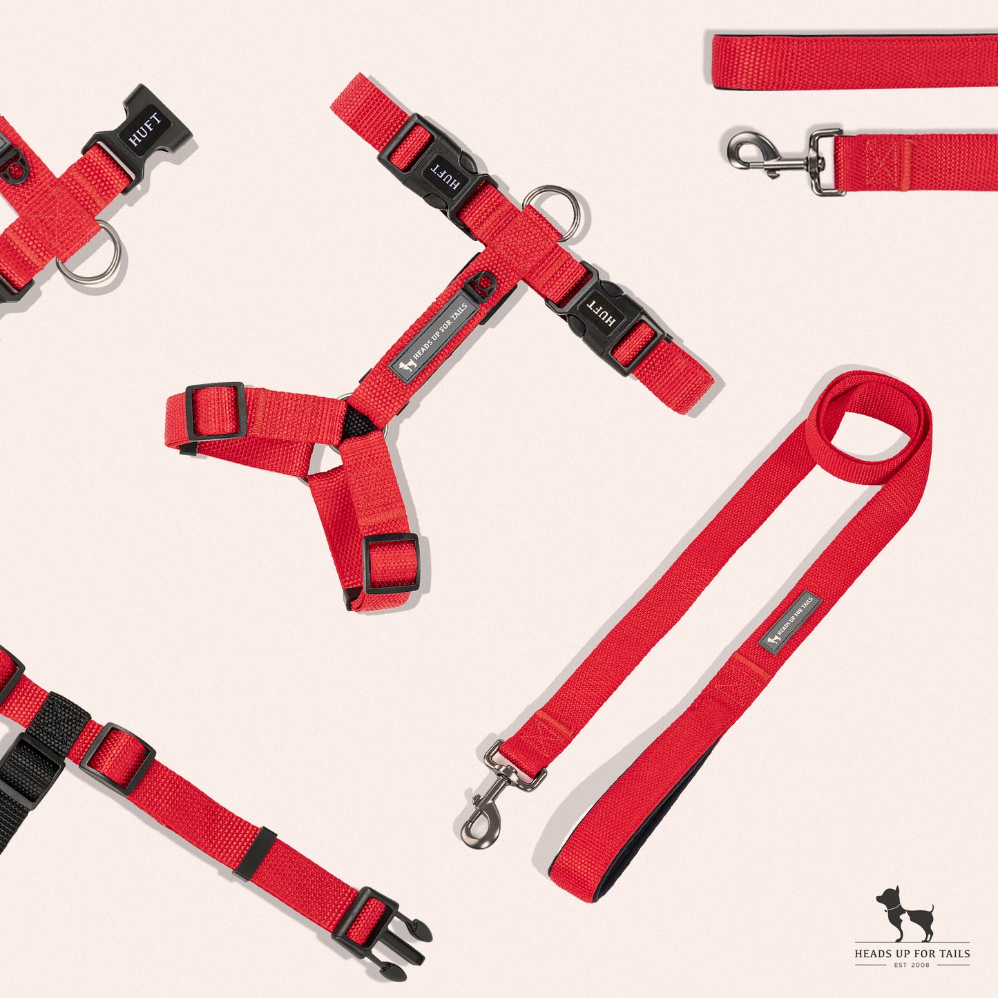 HUFT Basics Dog H-Harness & Leash Set - Crimson Red - Heads Up For Tails