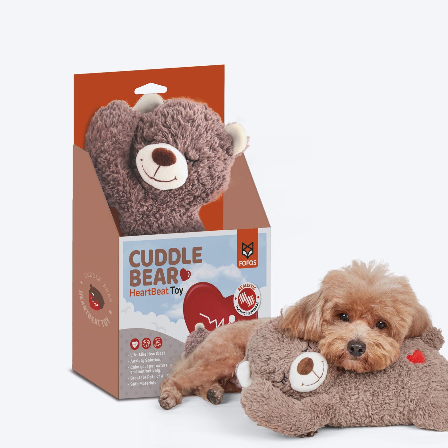 FOFOS Heartbeat Bear Squeaky Plush Dog Toy - Brown_07