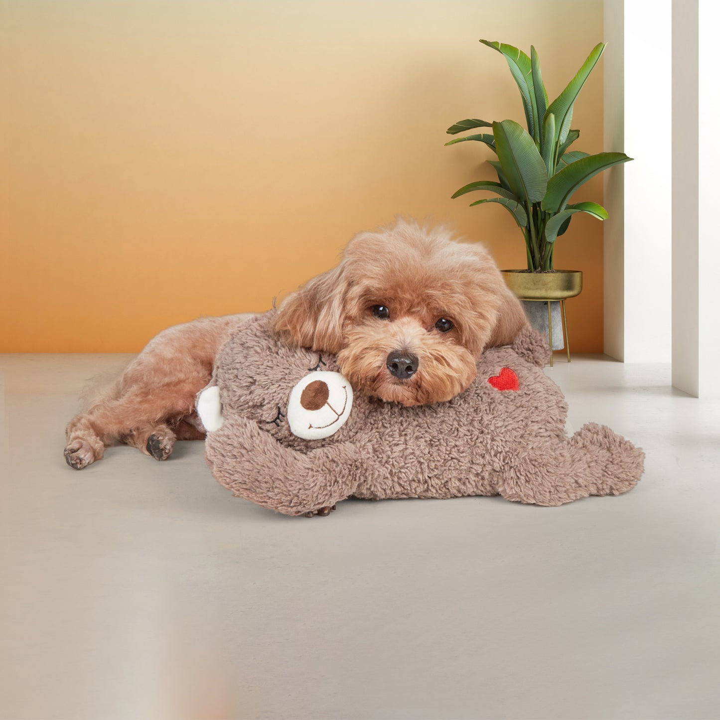 FOFOS Heartbeat Bear Squeaky Plush Dog Toy - Brown_06