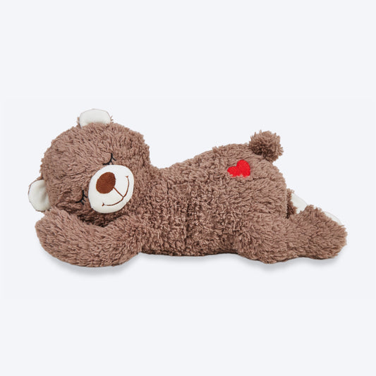 FOFOS Heartbeat Bear Squeaky Plush Dog Toy - Brown_01