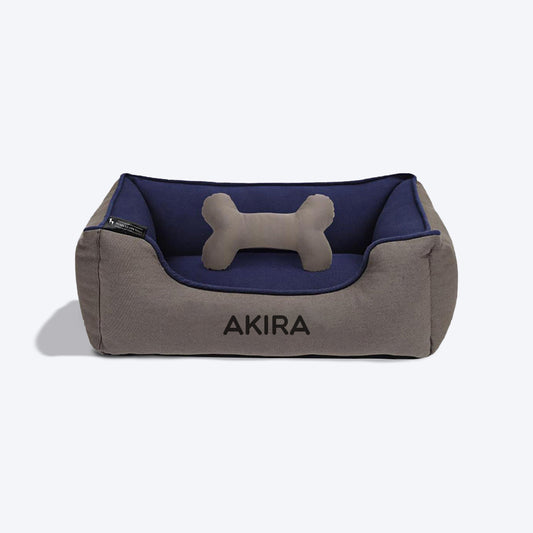 HUFT Personalised Lounger Dog Bed (Free Bone Cushion) - Grey With Navy - Heads Up For Tails