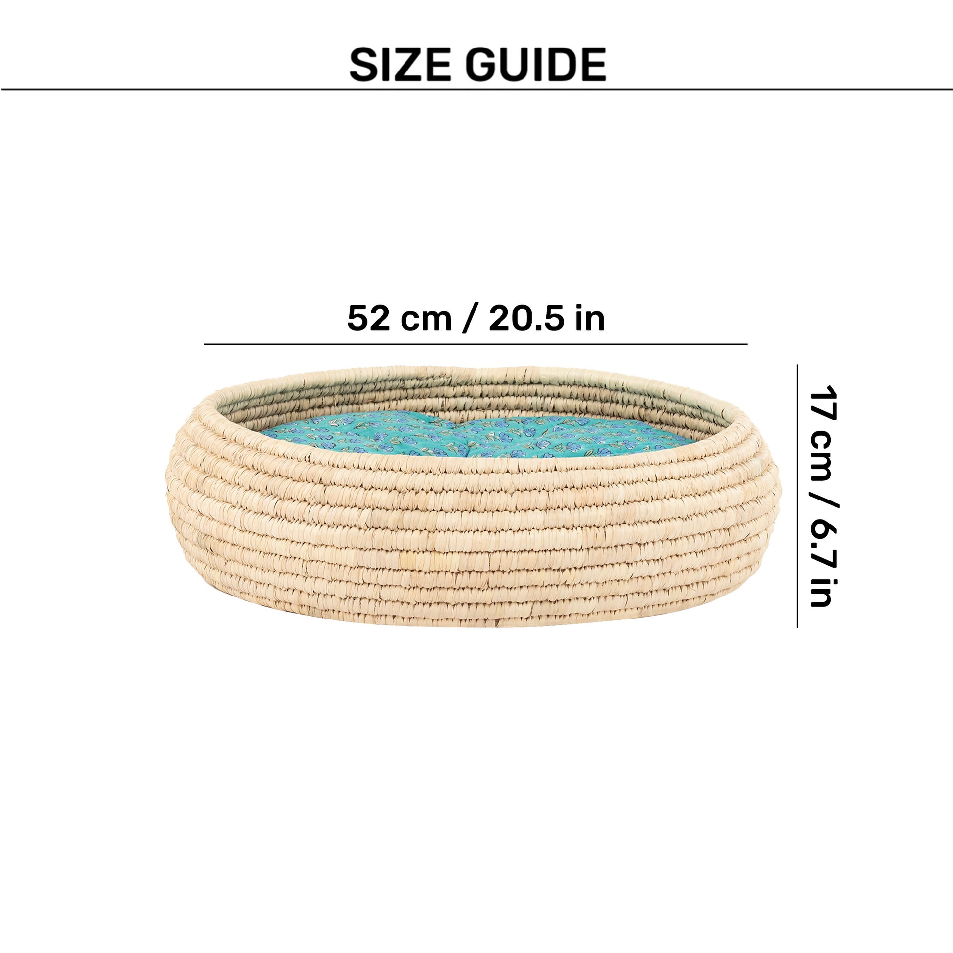 HUFT Nature Nap Basket Bed With Block Printed Cushion For Cat - Multicolor - Heads Up For Tails