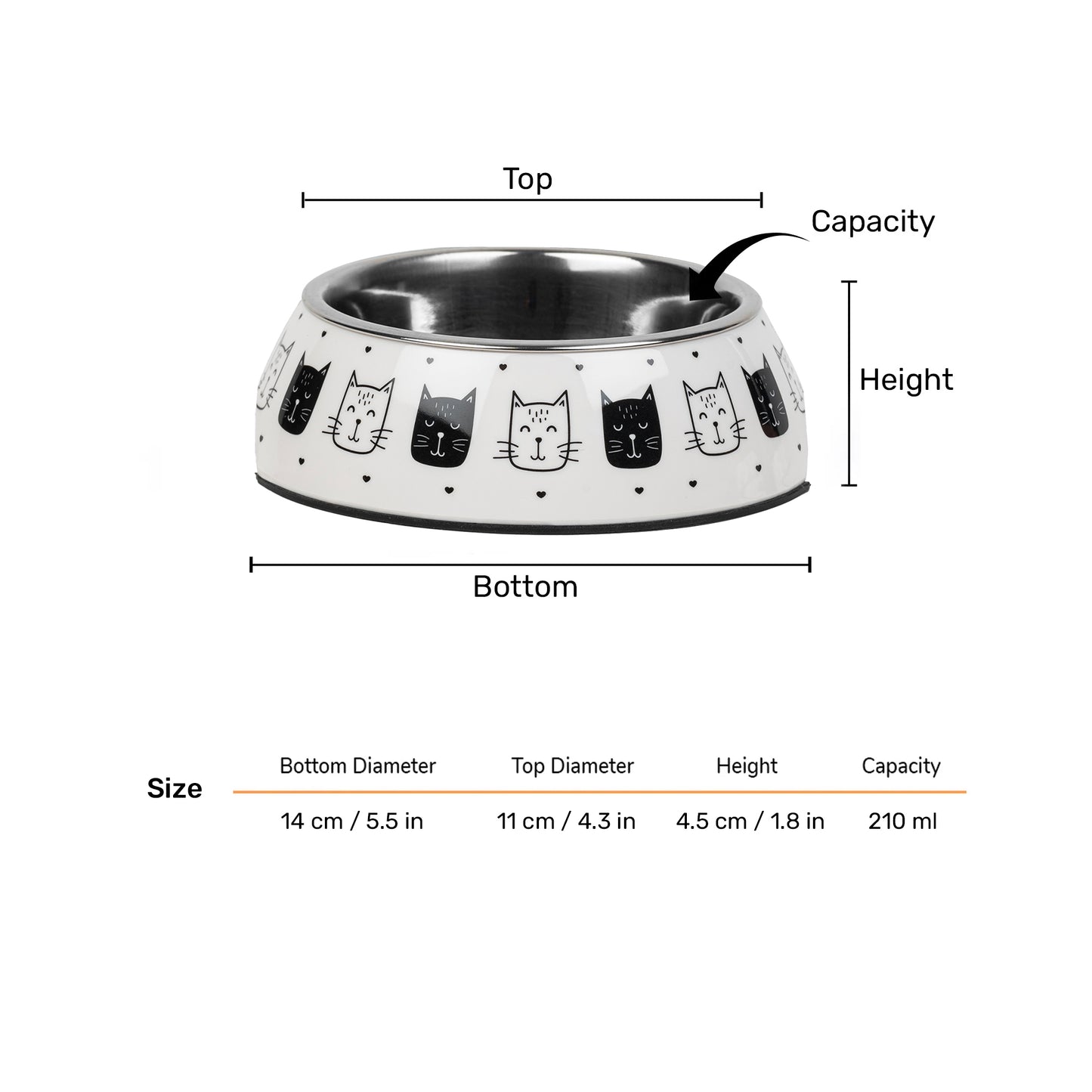 HUFT Kitty Trails Printed Melamine Bowl With Steel Inserts For Cat - White