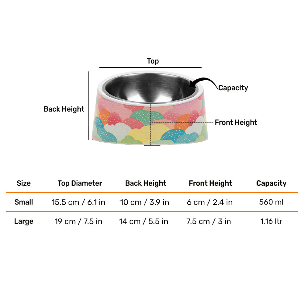 HUFT CloudBurst Printed Melamine Slant Bowl With Steel Insert For Dog - Multicolor