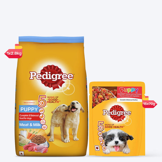 Pedigree Dry & Wet Puppy Food Bundle - Pack of 2 - Heads Up For Tails