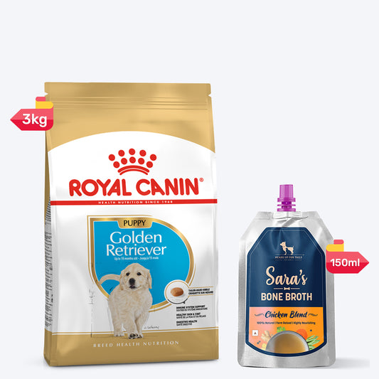 Royal Canin Golden Retriever Dry Dog Food & Chicken Blend Bone Broth For Puppy
