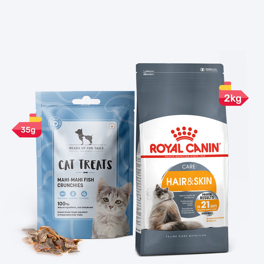 Royal Canin Hair & Skin Care Dry Food & Mahi Mahi Fish Treats for Adult Cats - Heads Up For Tails