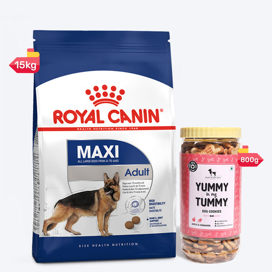 Royal Canin Maxi Dry Food & YIMT Apple & Cinnamon Biscuits For Adult Dogs - Heads Up For Tails