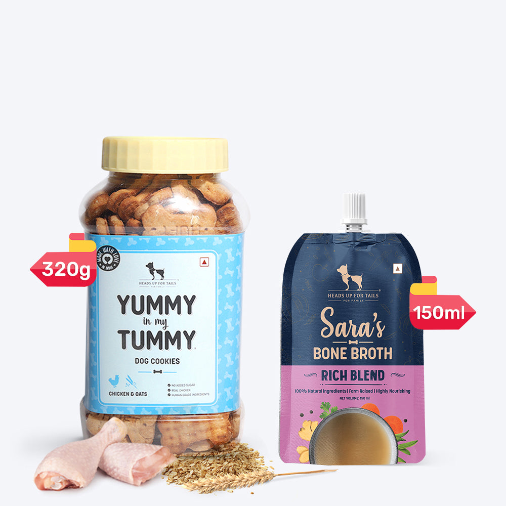 HUFT Sara's Rich Blend Bone Broth & YIMT Chicken & Oats Biscuits Combo For Dogs