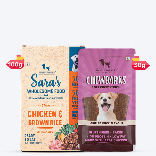 HUFT Wholesome Chicken, Brown Rice Food & Grilled Duck Treats Combo For Dog