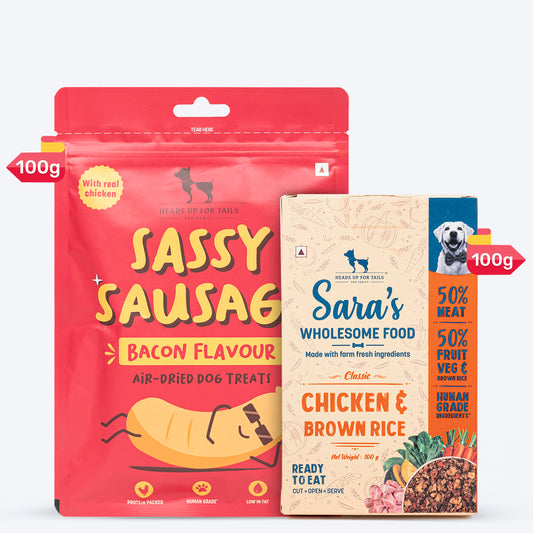 HUFT Wholesome Chicken, Brown Rice Food & Sassy Bacon Flavour Treats Combo For Dog