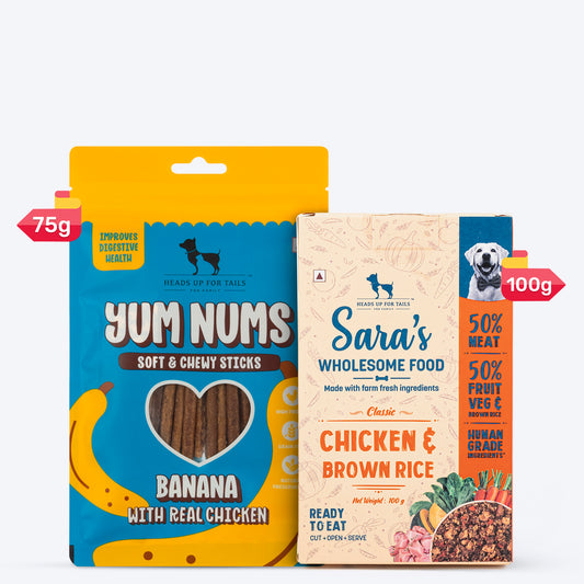 HUFT Wholesome Chicken, Brown Rice Food & Yum Nums Banana Treats Combo For Dog