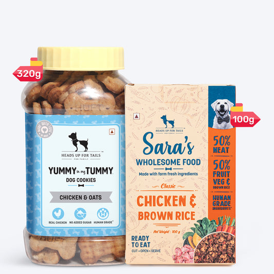 HUFT Wholesome Chicken, Brown Rice Food & YIMT Oats Biscuits Combo For Dog